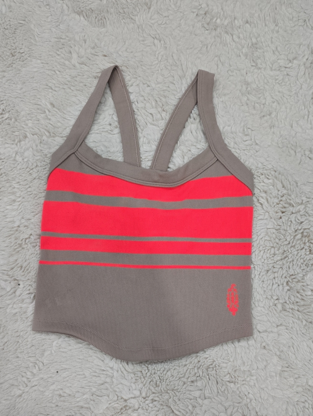 Striped Ribbed Tank Top in Taupe and Neon Pink